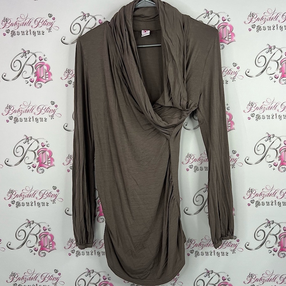 9fashion top blouse flowy Elegant Cowl Neck Long Sleeve Top
